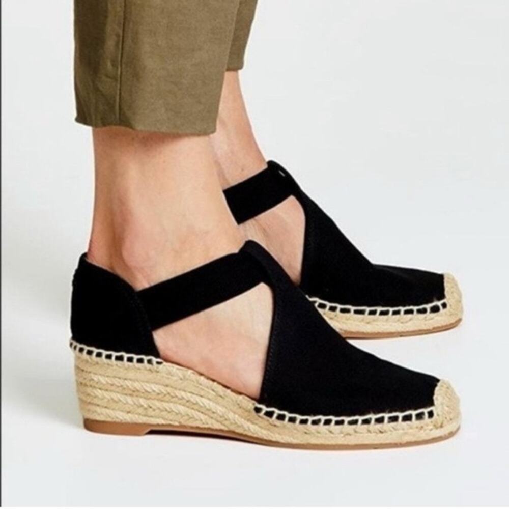 NEW Tory Burch Catalina Wedge Espadrilles Black Tan Sz 8 NWOB